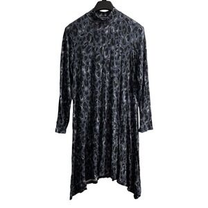 Logo by Lori Goldstein Dress Blue Animal Print Mock Neck Jersey Knit Womens M